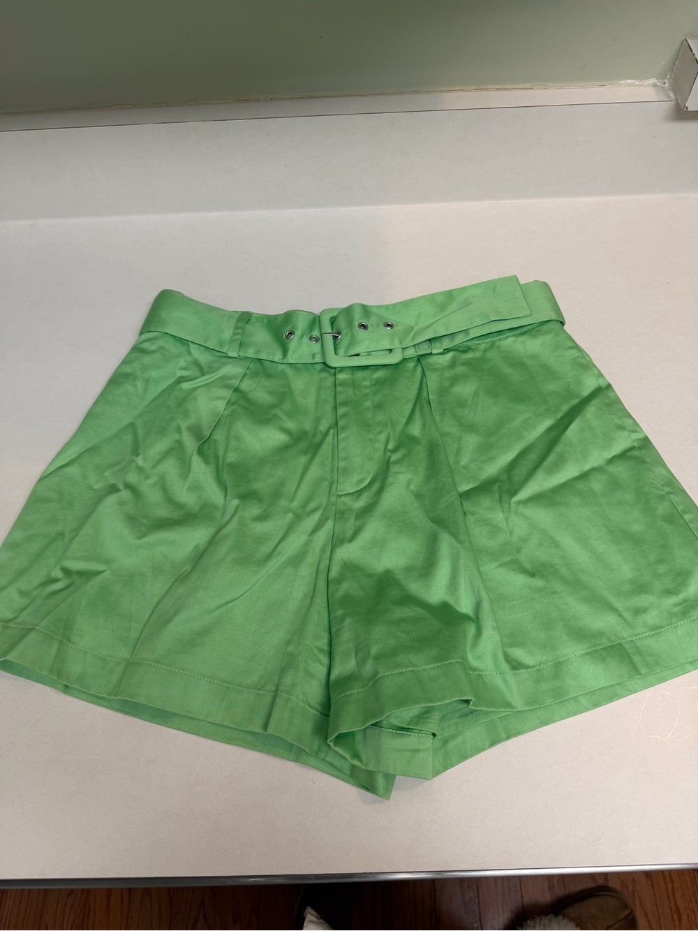 High-Rise Green Belted Women's Shorts